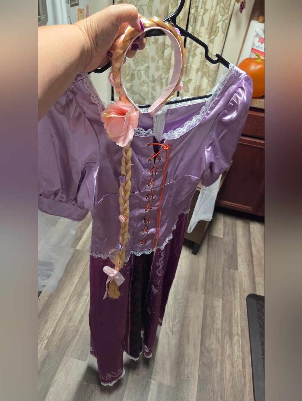Purple Rapunzel-Inspired Kids Costume with Flower Headband 10/12 Child